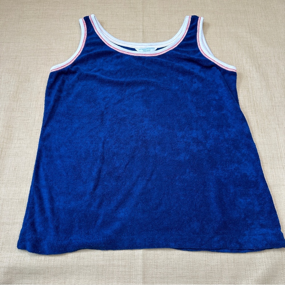 Vintage Sears Terry Cloth Navy Sleeveless Tank Top
